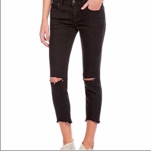 FREE PEOPLE distressed cropped black skinny jeans